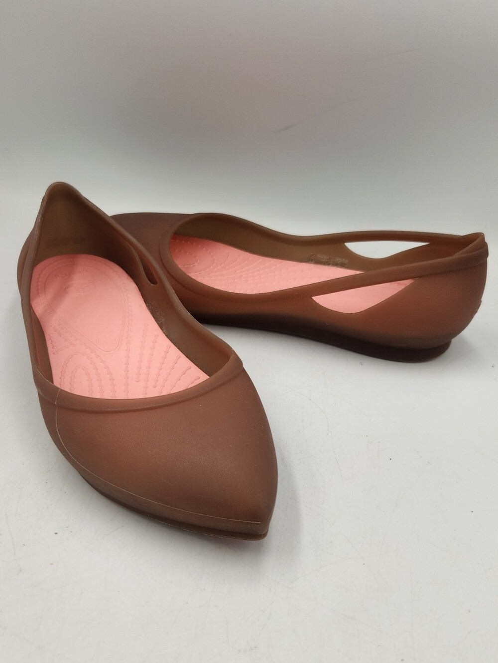 Crocs Rio Flat Point Toe Shoe Brown Women 8 Jelly Ballet Slip On Casual Minimal